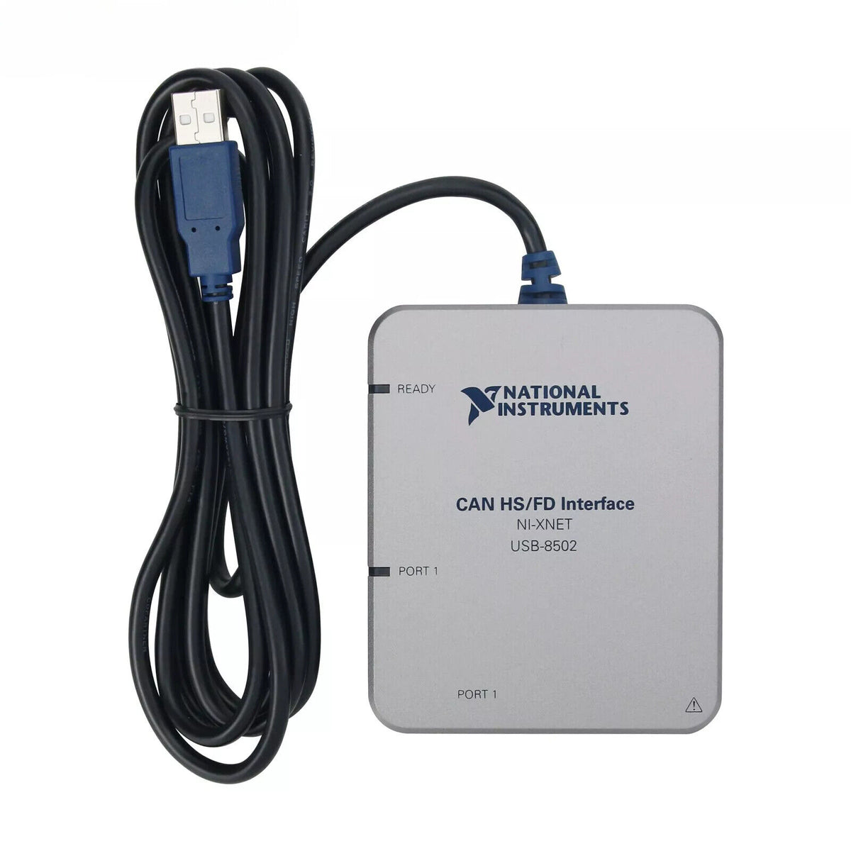 National Instruments USB-8502 CAN HS/FD Interface Device with USB cable. NI-XNET USB CAN interface.