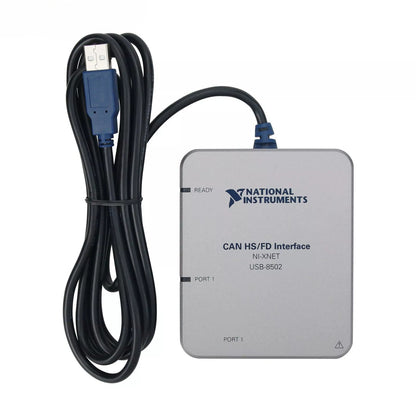 National Instruments USB-8502 CAN HS/FD Interface Device with USB cable. NI-XNET USB CAN interface.