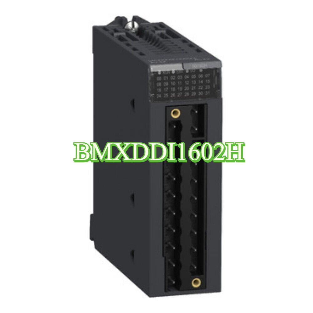 Schneider BMXDDI1602H PLC module, black industrial automation component.