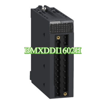 Schneider BMXDDI1602H PLC module, black industrial automation component.