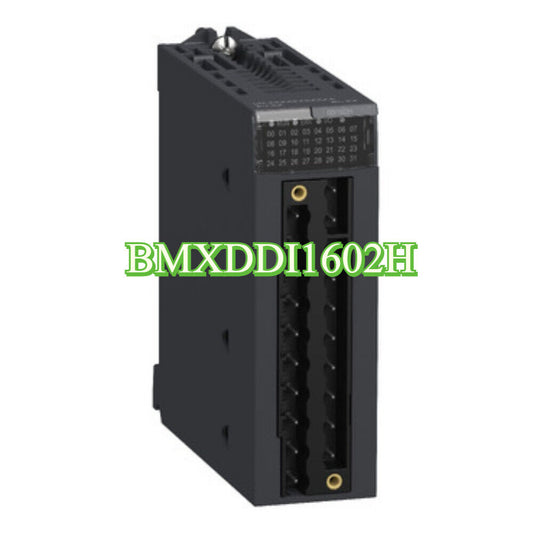 Schneider BMXDDI1602H PLC module, black industrial automation component.