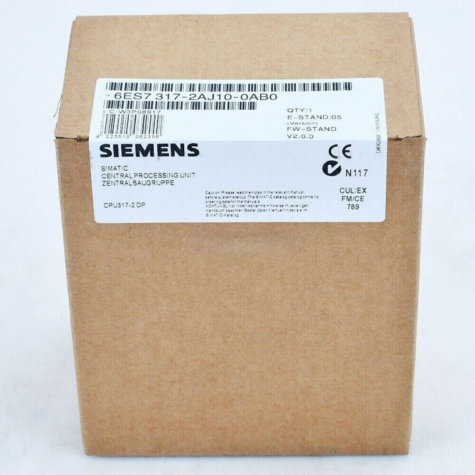 Siemens SIMATIC S7-300 CPU 317-2DP product box. Industrial automation part 6ES7317-2AJ10-0AB0, original packaging.
