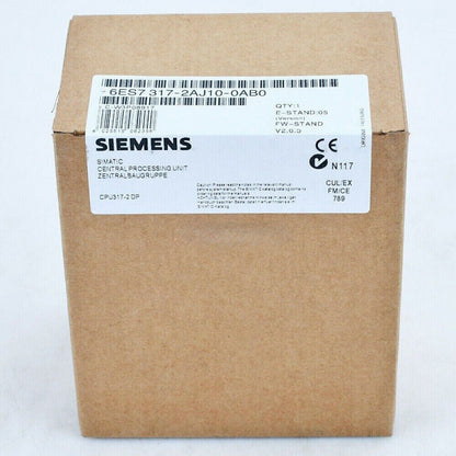 Siemens SIMATIC S7-300 CPU 317-2DP product box. Industrial automation part 6ES7317-2AJ10-0AB0, original packaging.