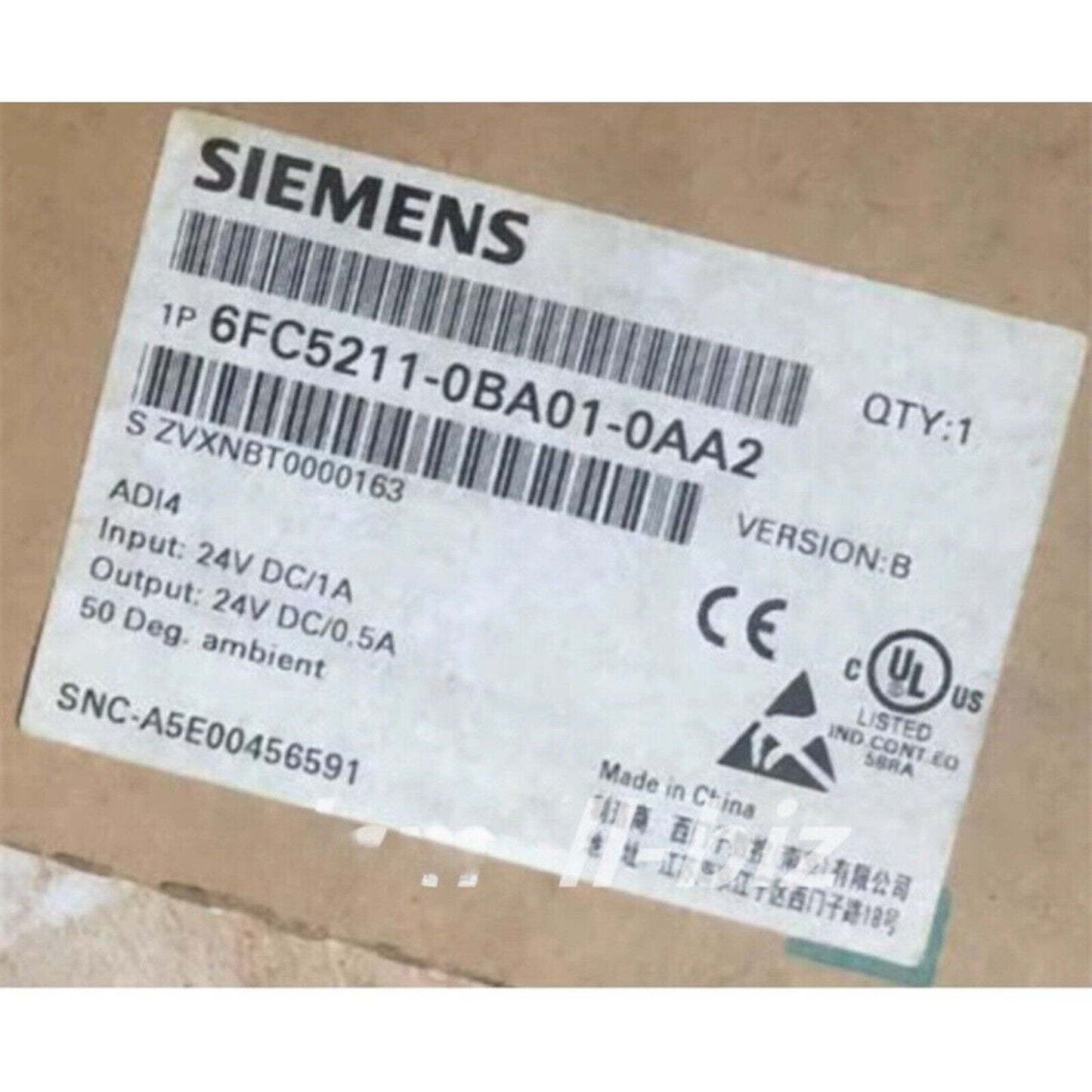 Siemens 6FC5211-0BA01-0AA2 industrial automation part, featuring specifications and certifications, QTY:1.