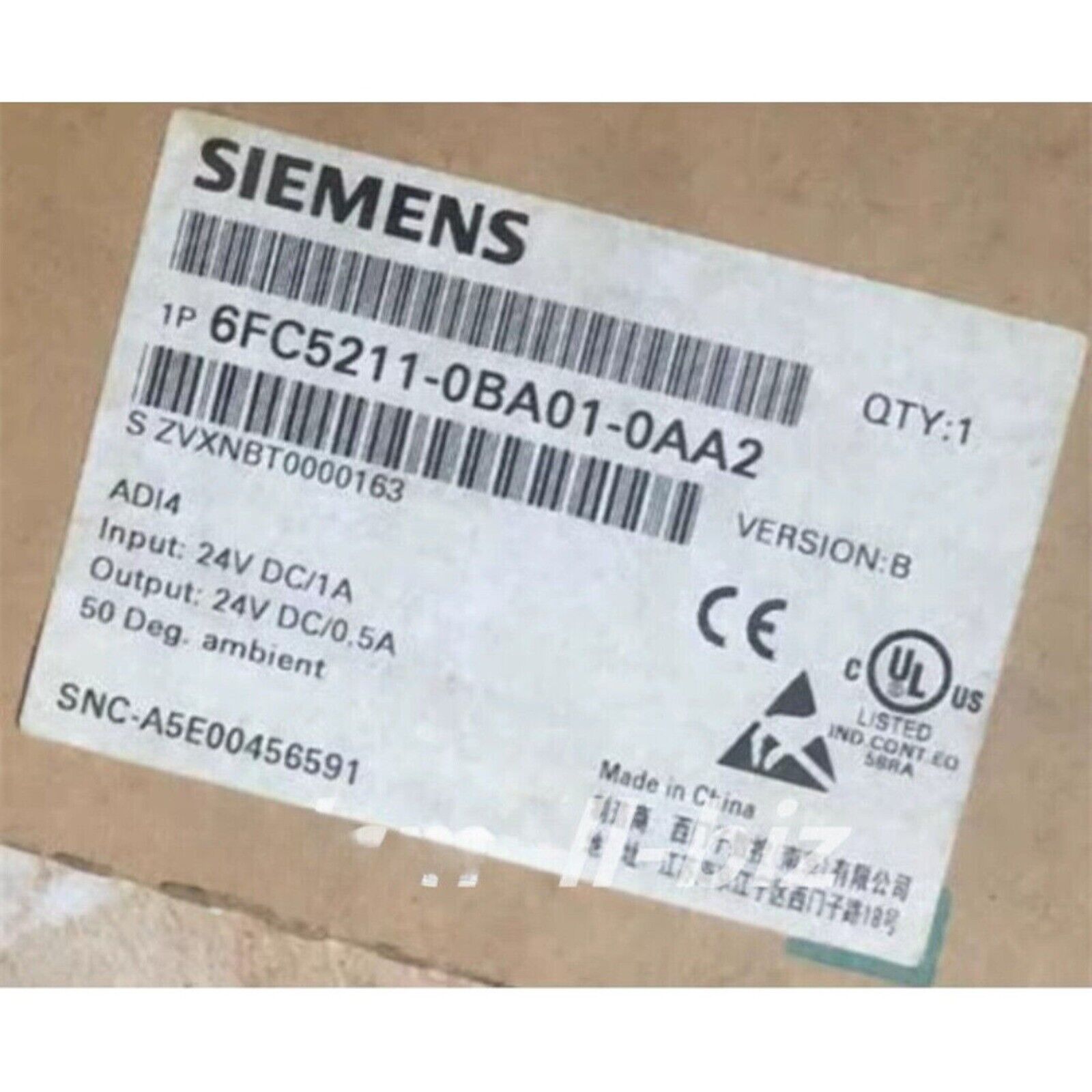 Siemens 6FC5211-0BA01-0AA2 industrial automation part, featuring specifications and certifications, QTY:1.