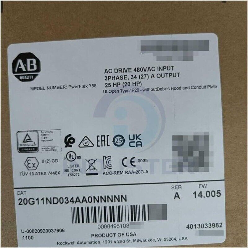 Allen-Bradley PowerFlex 755 AC Drive Label - 20G11ND034AA0NNNNN, 34A Output, Industrial Automation