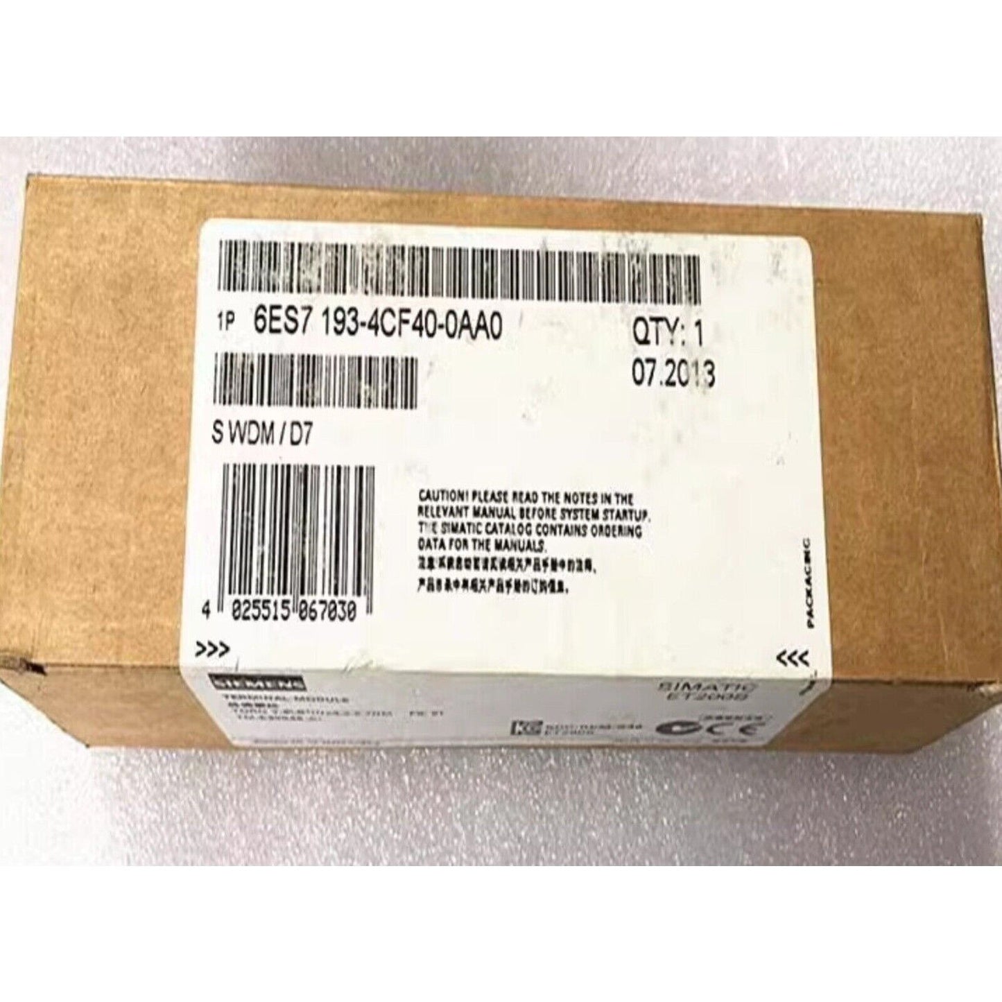 Siemens 6ES7 193-4CF40-0AA0 Terminal Module in box with labels.