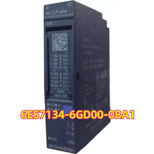 Siemens ET 200SP Analog Input Module 6ES7134-6GD00-0BA1, side view, featuring model number and specifications.