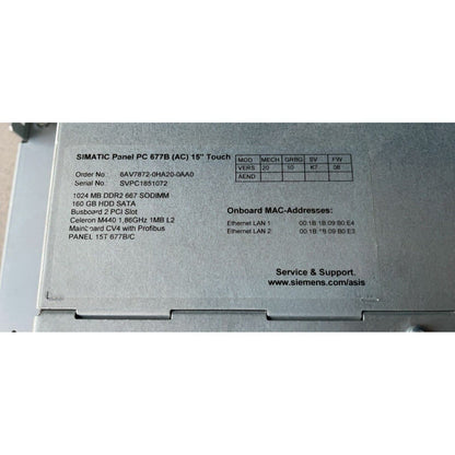 New Siemens 6AV7 872-0HA20-0AA0 6AV7872-0HA20-0AA0 SIMATIC Panel PC 677B