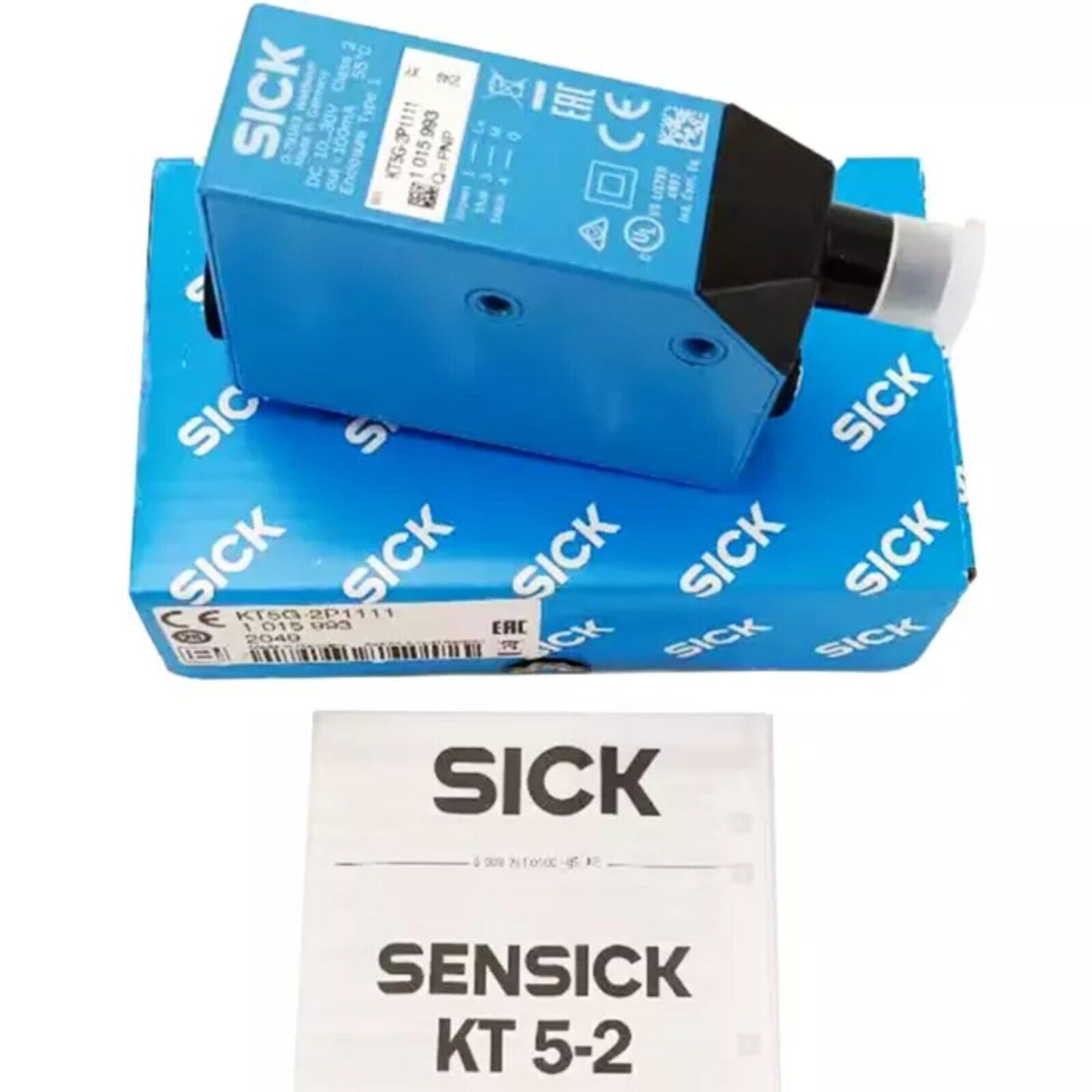 SICK KT5G-2P1111 photoelectric switch, industrial automation sensor, blue with black and white details.