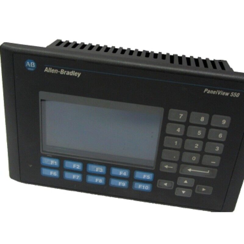 Allen-Bradley PanelView 550 HMI Display, Black, with keypad and function buttons. PLC module