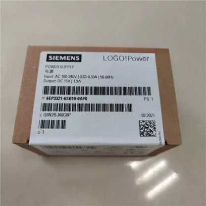 Siemens LOGO!Power Stabilized Power Supply. Input AC 100-240V. Output DC 15V. PLC component for industrial automation.