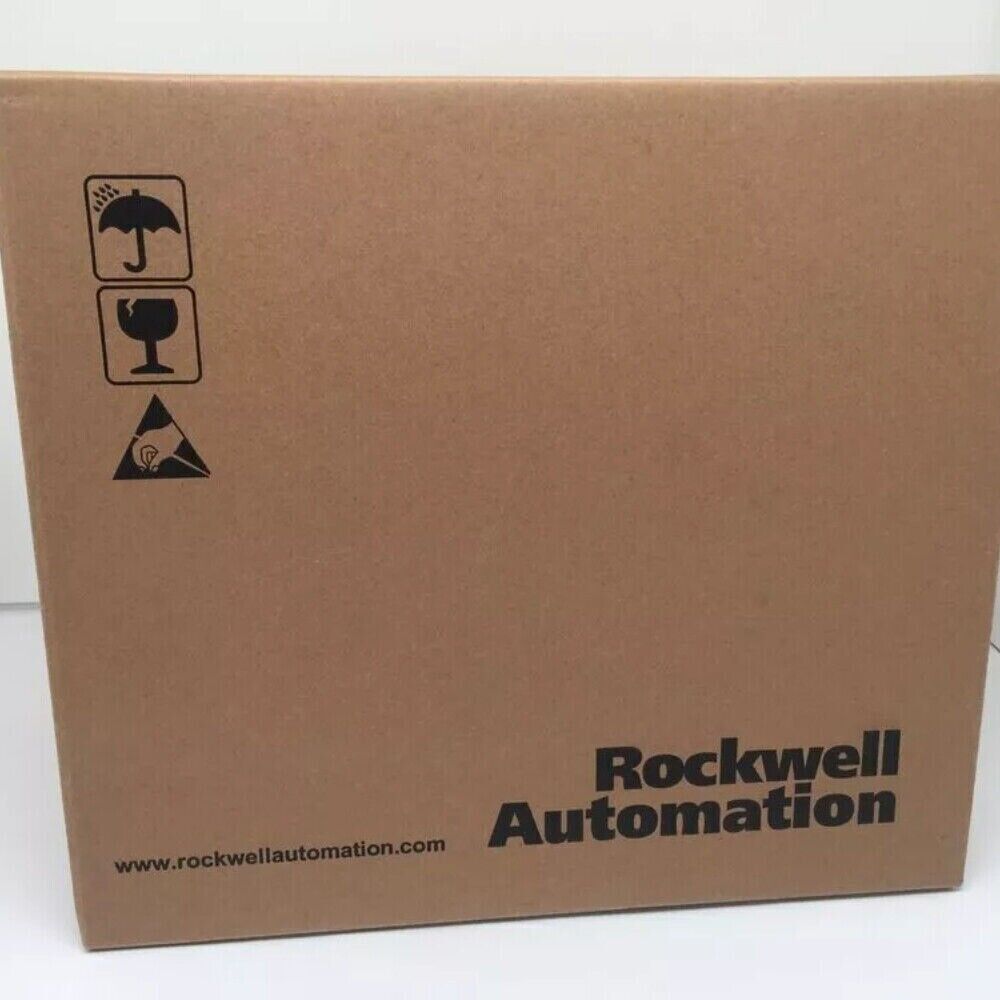 Rockwell Automation PLC shipping box with fragile symbols, product packaging