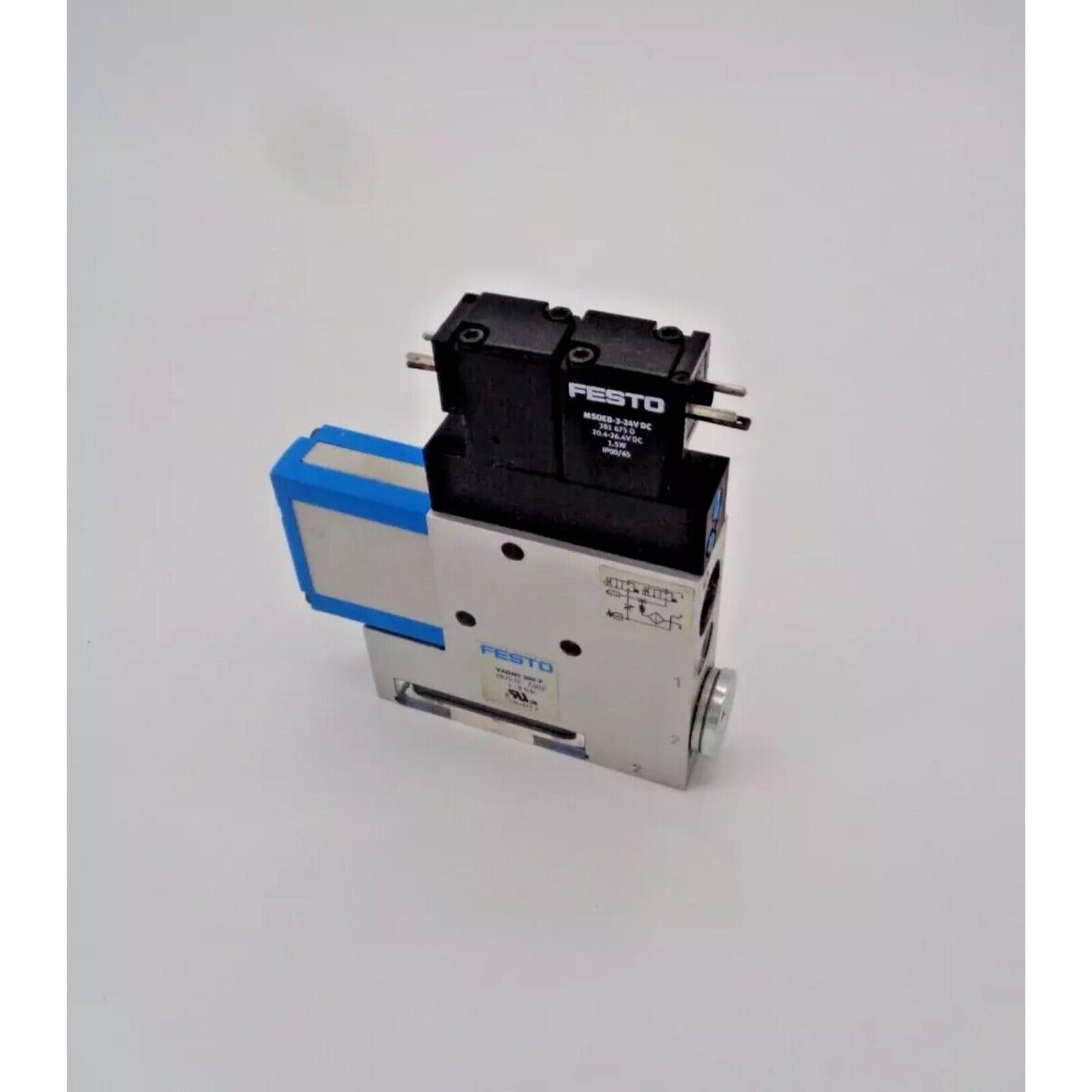FESTO VADMI-200-P vacuum generator, industrial automation part with blue accents and a silver body.