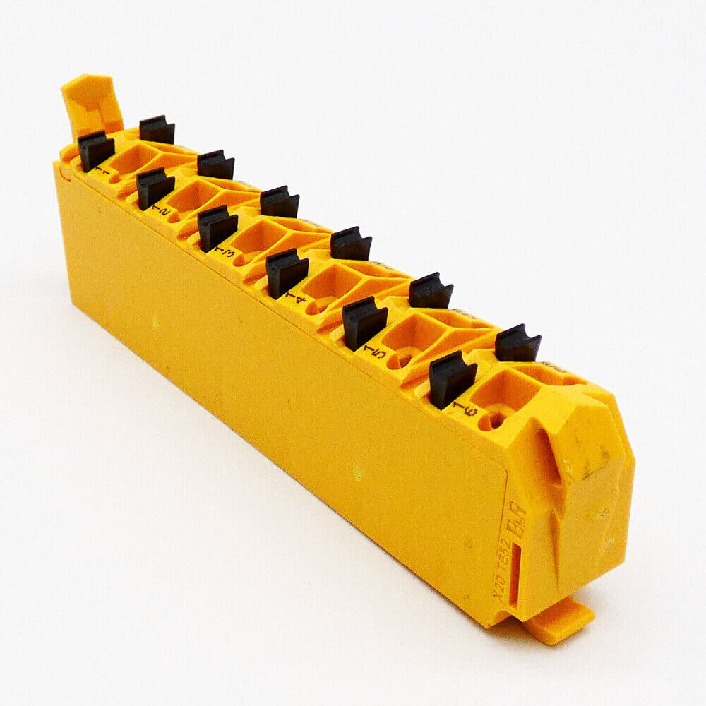 B&R X20TB52 Terminal Block, yellow plastic housing with black terminals, industrial automation component.