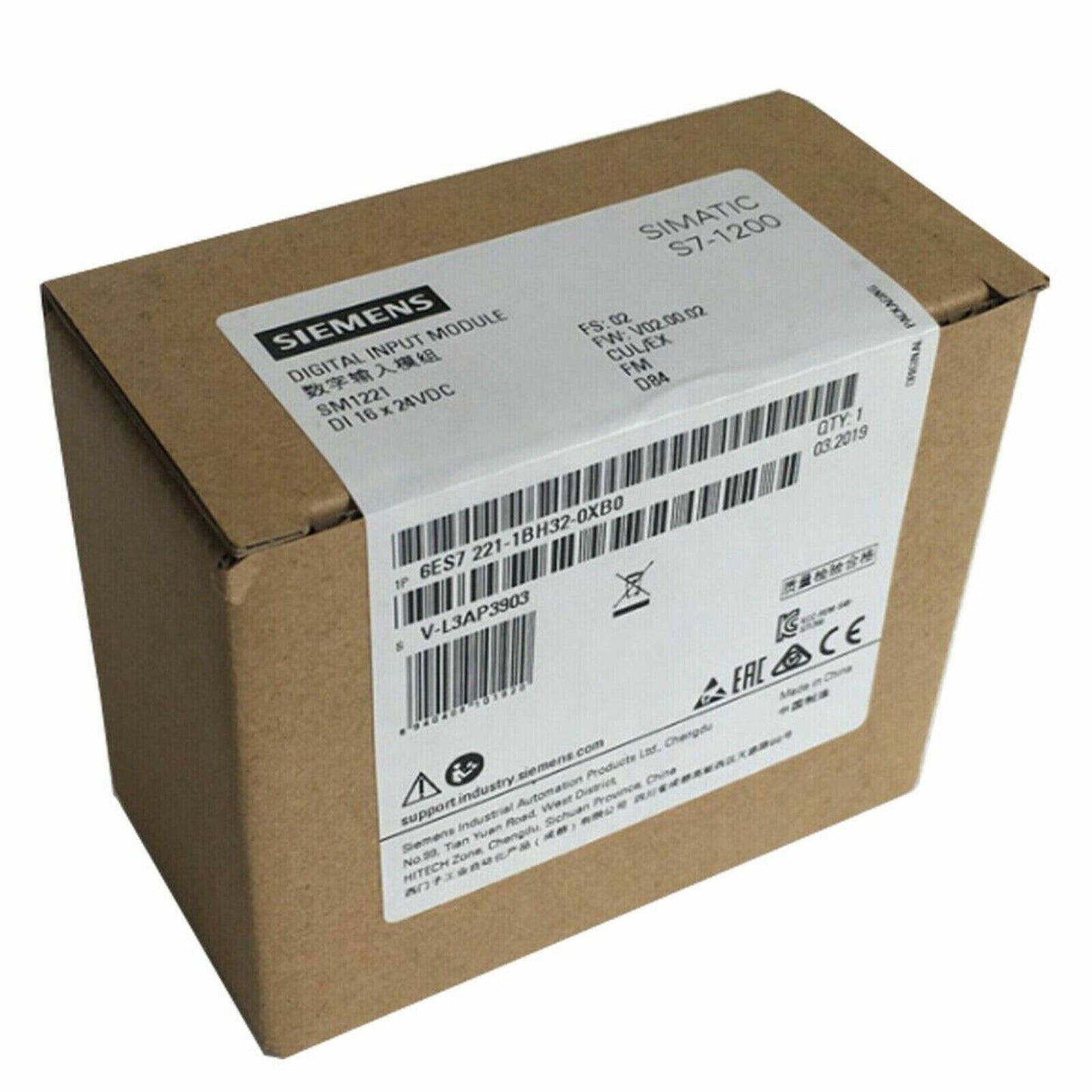 Siemens SIMATIC S7-1200 digital input module 6ES7221-1BH32-0XB0 box, product packaging.