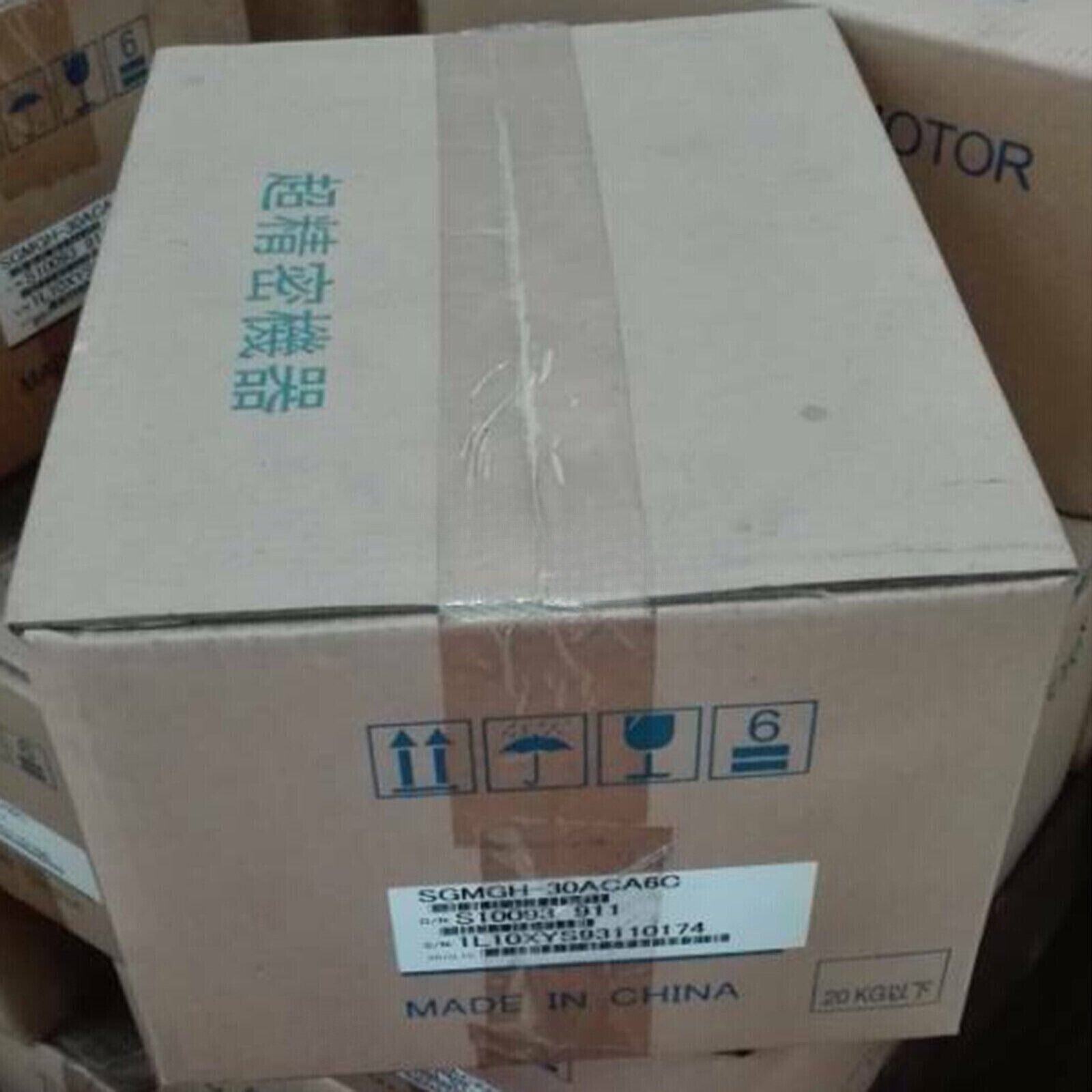 YASKAWA SGMGH-30ACA6C Servo Motor box, Made in China, with label and shipping symbols.