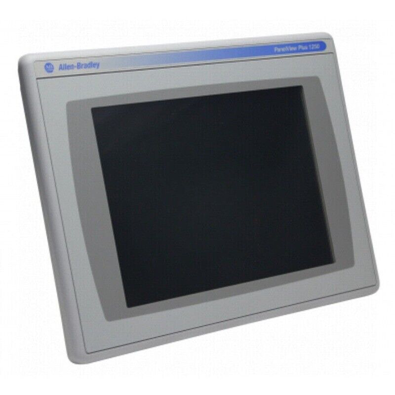 Allen-Bradley PanelView Plus 1250 PLC HMI. Grey casing with black screen.