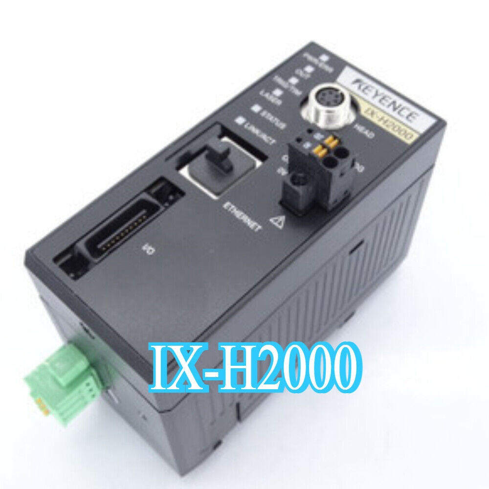 Keyence IX-H2000 Laser Sensor, black industrial automation component with Ethernet port and connectors. IX-H2000 label