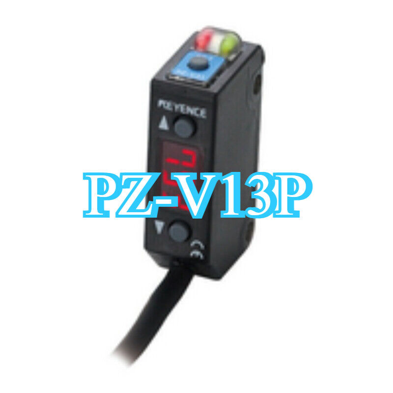 Keyence PZ-V13P Fiber Optic Sensor, black body with LED display and integrated cable.