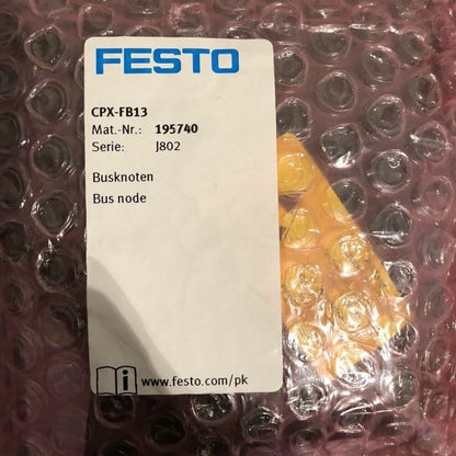 Festo CPX-FB13 Bus node, industrial automation part, model 195740, in protective packaging.