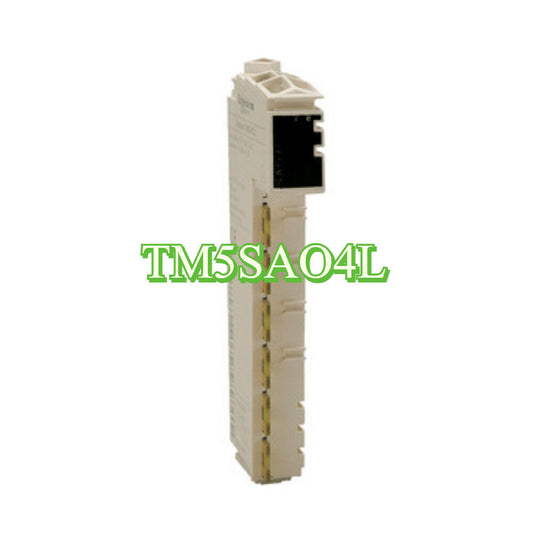 Schneider Electric TM5SAO4L analog output module, beige PLC component.