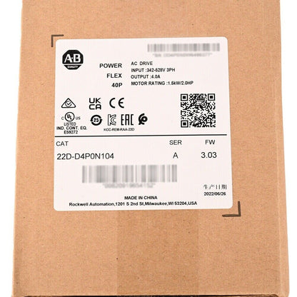 Allen-Bradley PowerFlex 40P AC Drive label, 22D-D4P0N104, industrial automation part, Rockwell Automation.
