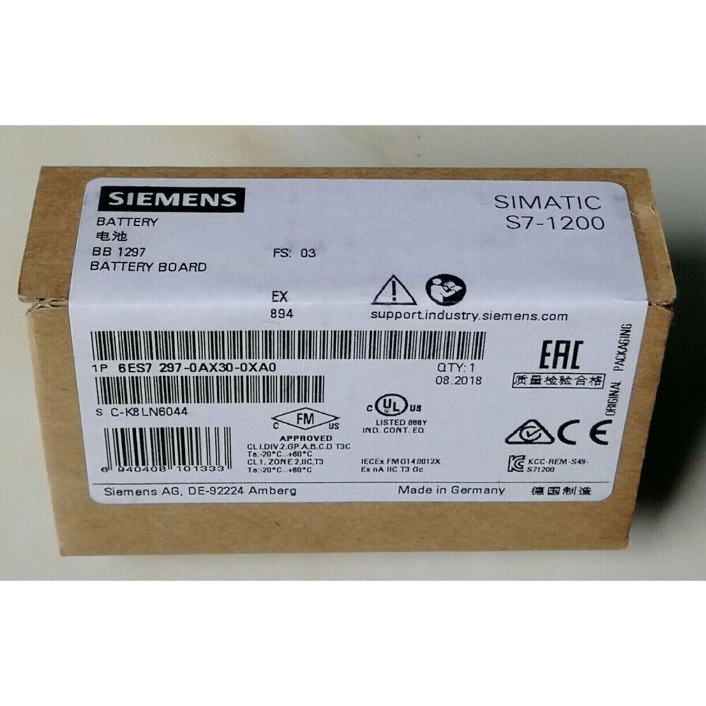 Siemens S7-1200 Battery Board 6ES7 297-0AX30-0XA0, Industrial Automation Part, Made in Germany