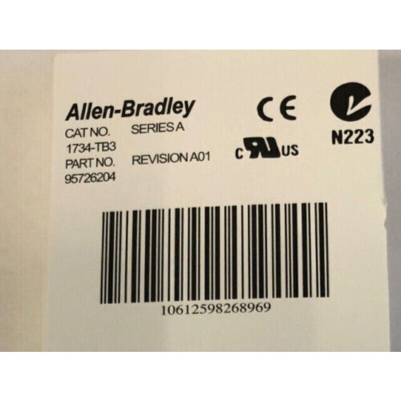 Allen-Bradley 1734-TB3 POINT I/O Module product label, with part number and barcode.