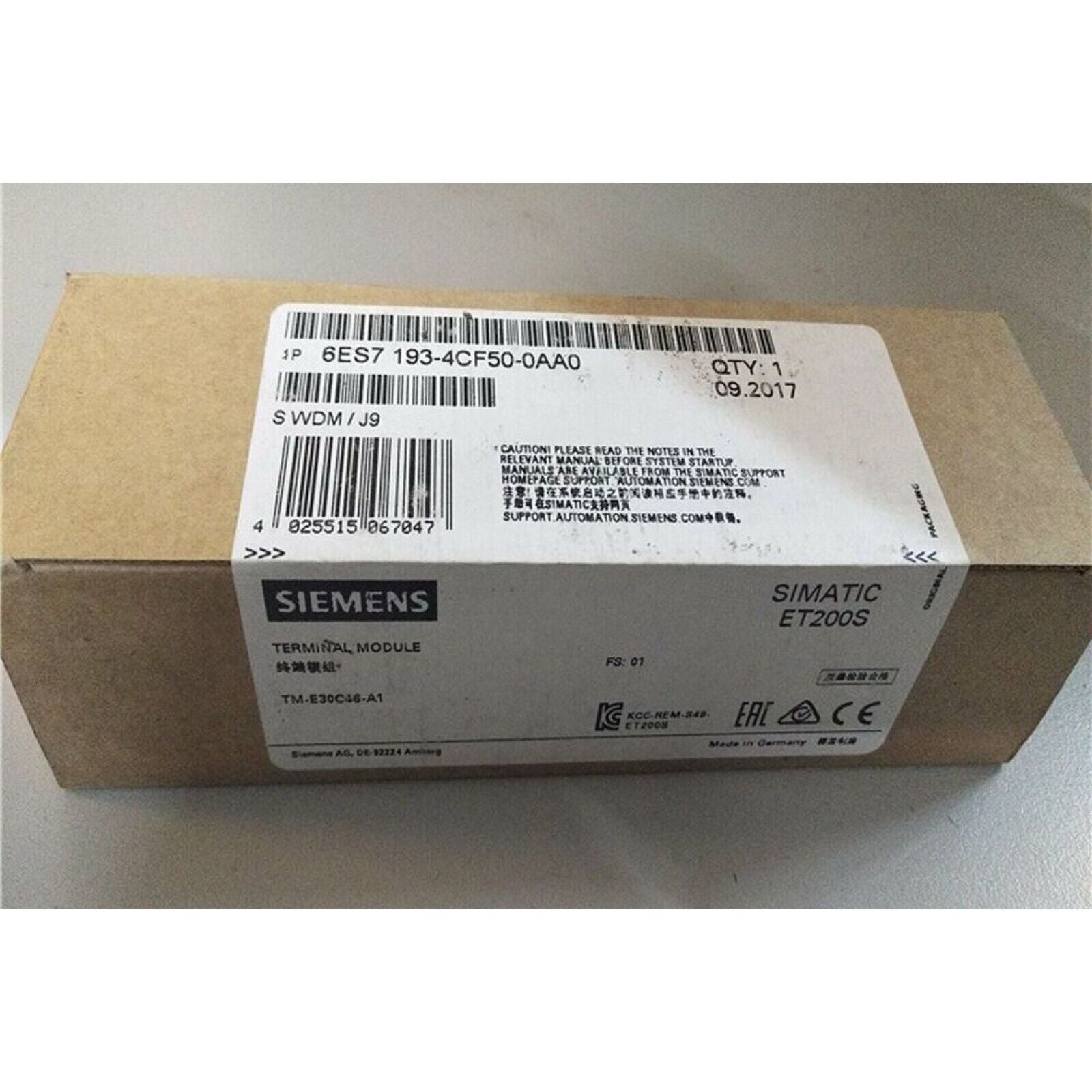 Siemens 6ES7 193-4CF50-0AA0 Terminal Module in original packaging, industrial automation part.