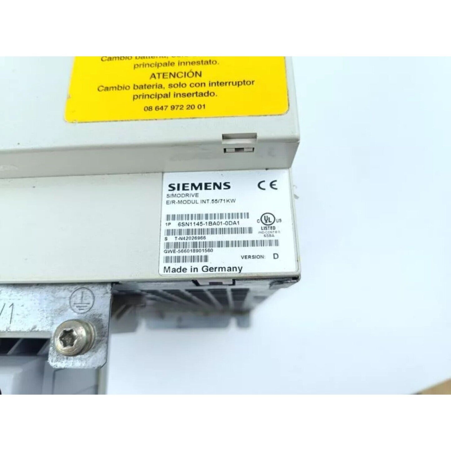 Siemens SIMODRIVE E/R Module 6SN1145-1BA01-0DA1, industrial automation part, Made in Germany.