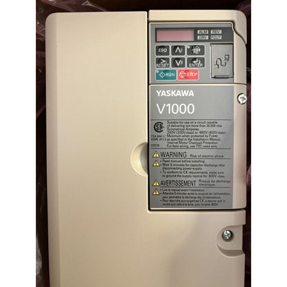 Yaskawa V1000 Inverter, industrial automation part, with control panel and model information, new expedited shipping.