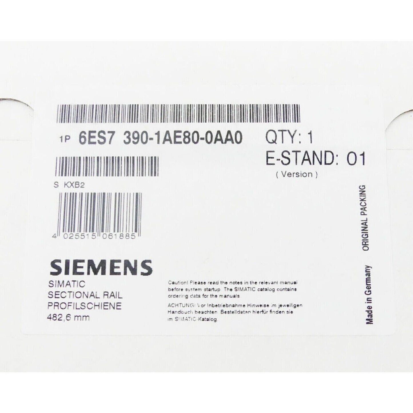 Siemens SIMATIC S7-300 mounting rail 6ES7 390-1AE80-0AA0, with quantity of 1, original packing, made in Germany