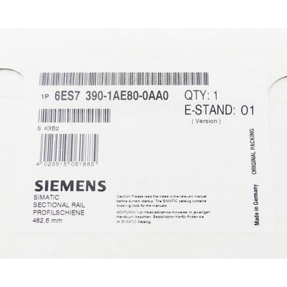 Siemens SIMATIC S7-300 mounting rail 6ES7 390-1AE80-0AA0, with quantity of 1, original packing, made in Germany