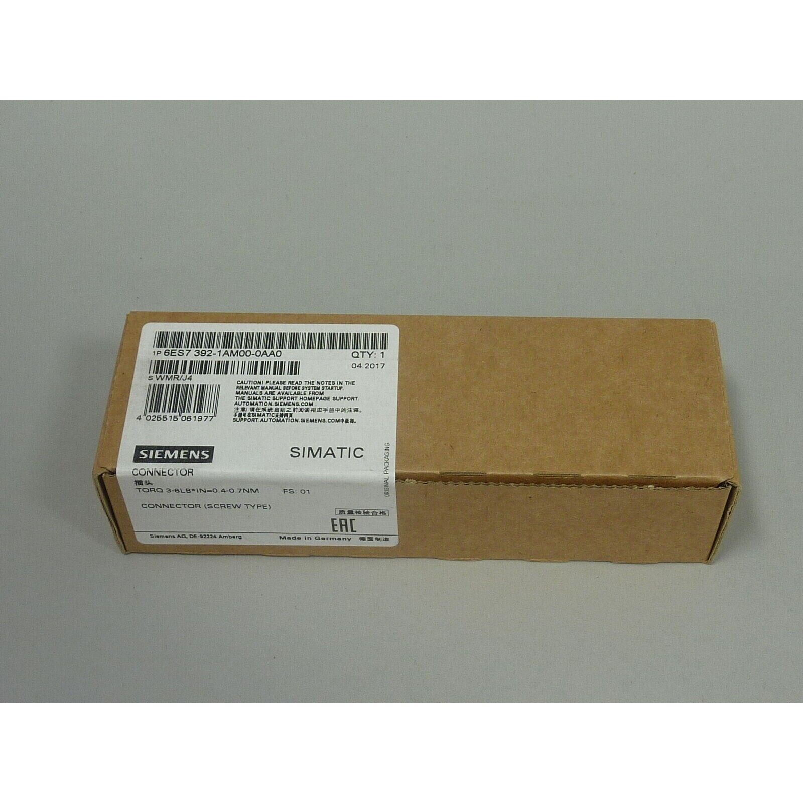 Siemens SIMATIC S7-300 front connector in packaging, part number 6ES7392-1AM00-0AA0, industrial automation equipment