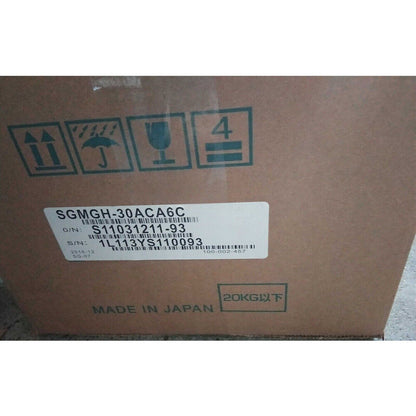 YASKAWA SGMGH-30ACA6C servo motor box, product of Japan, with shipping labels.