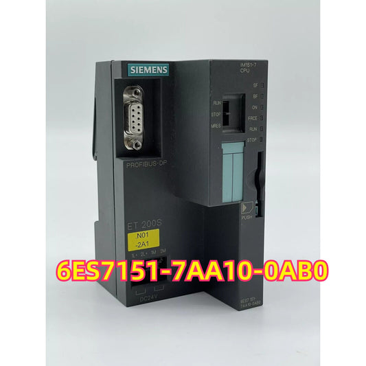 Siemens ET 200S IM151-7 CPU PLC module, model 6ES7151-7AA10-0AB0, PROFIBUS-DP interface, black casing.