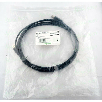 UNYXCAUSB033 PLC module cable by Schneider Electric, black with USB and PLC connectors.