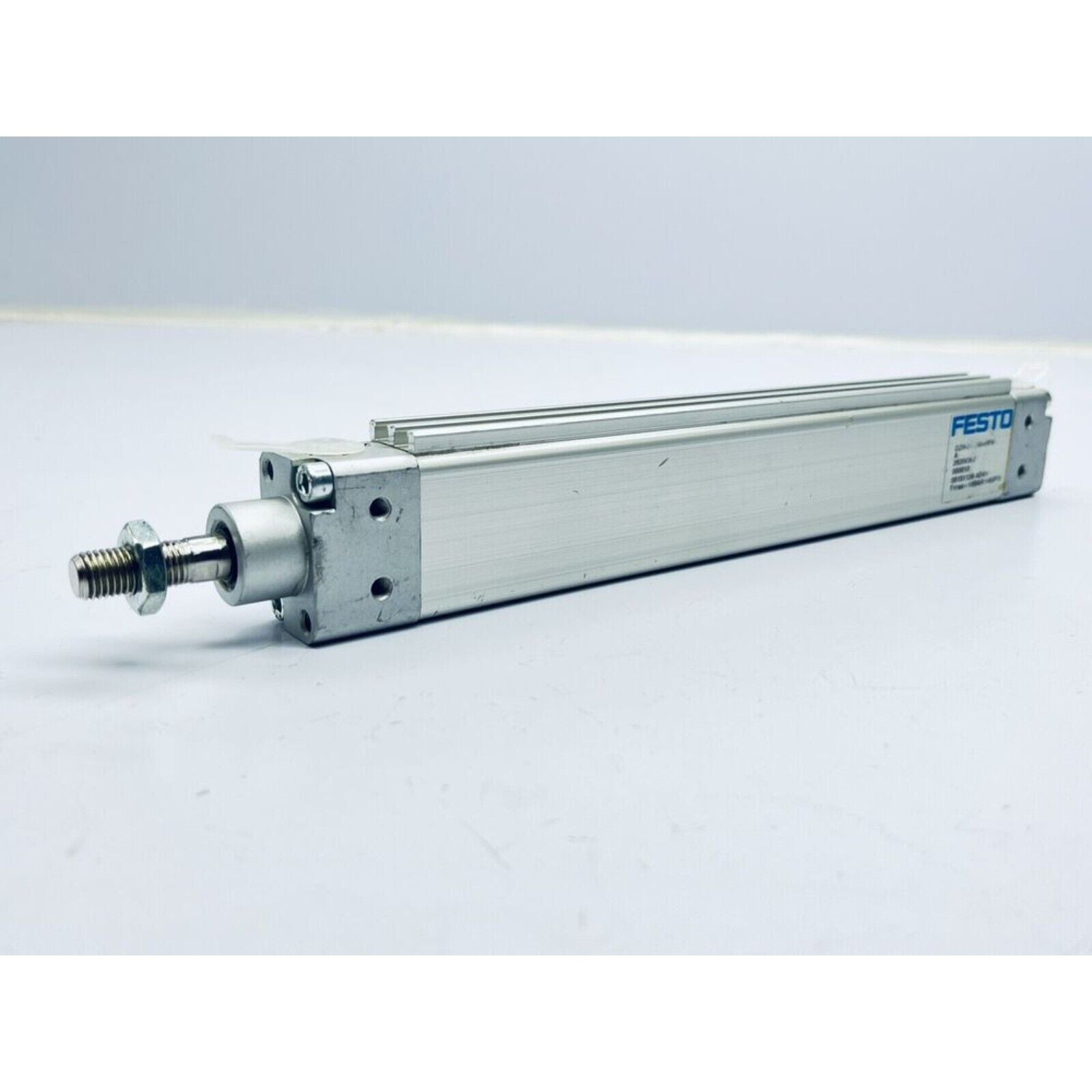 Festo DZH-25-200-PPV-A flat cylinder. Silver pneumatic actuator for industrial automation parts.
