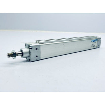 Festo DZH-25-200-PPV-A flat cylinder. Silver pneumatic actuator for industrial automation parts.