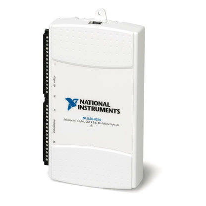 National Instruments USB-6210 Multifunction I/O Device, white case, 16 Inputs, 16-bit, 250 kS/s, for data acquisition.
