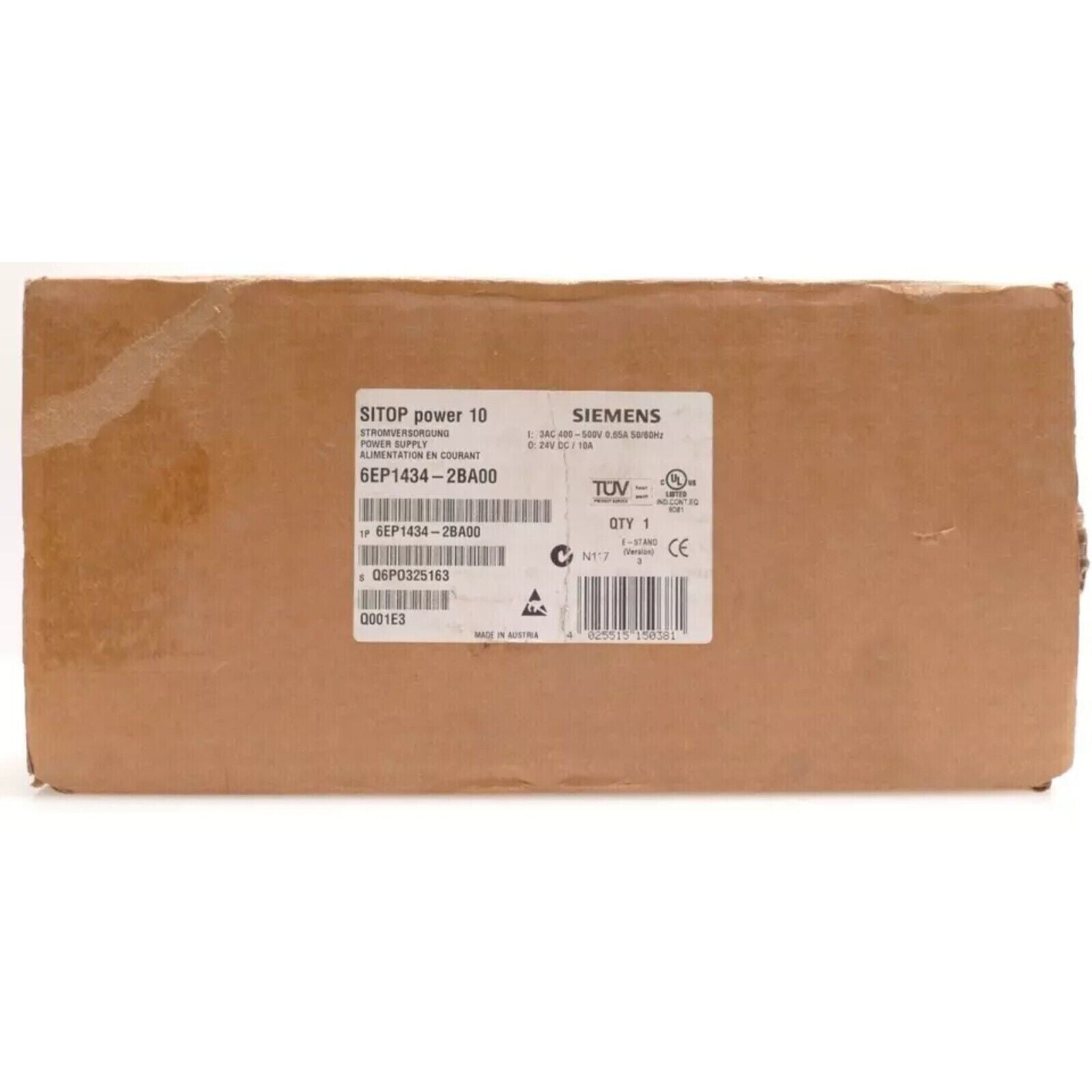 Siemens SITOP Power Supply 6EP1434-2BA00 box, 24V DC industrial power supply.