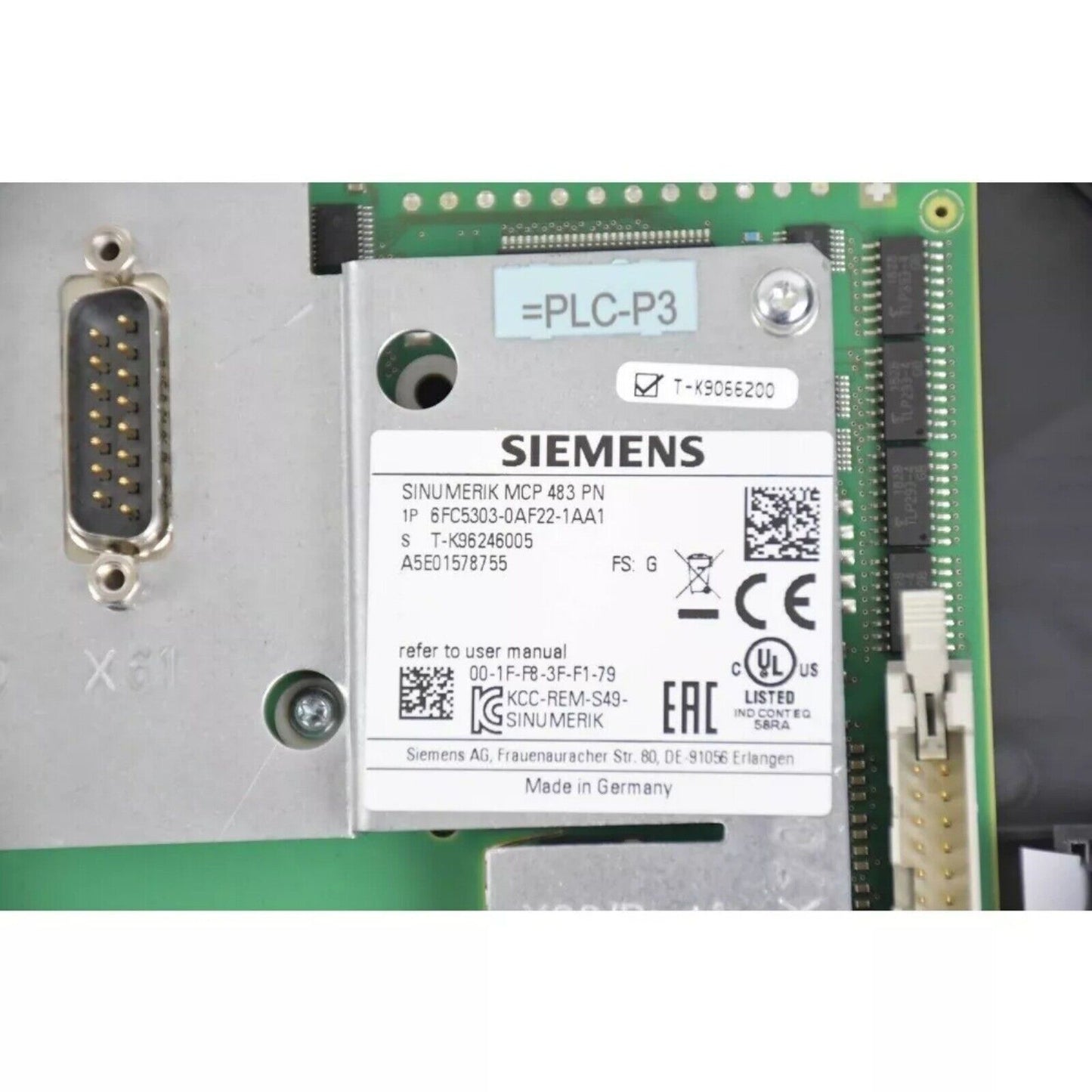 Siemens 6FC5303-0AF22-1AA1 SINUMERIK PLC module. Industrial automation part, Made in Germany. PLC-P3, CE marked.