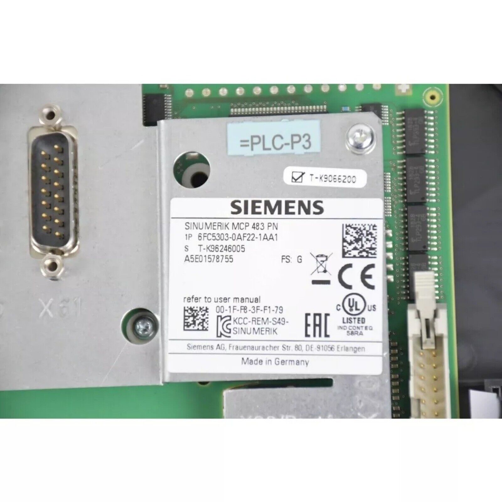Siemens 6FC5303-0AF22-1AA1 SINUMERIK PLC module. Industrial automation part, Made in Germany. PLC-P3, CE marked.
