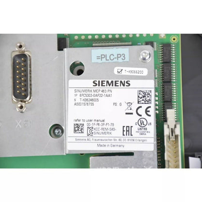 Siemens 6FC5303-0AF22-1AA1 SINUMERIK PLC module. Industrial automation part, Made in Germany. PLC-P3, CE marked.