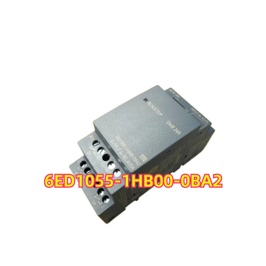 Siemens 6ED1055-1HB00-0BA2 LOGO DM8 24R expansion PLC module. Industrial automation part.