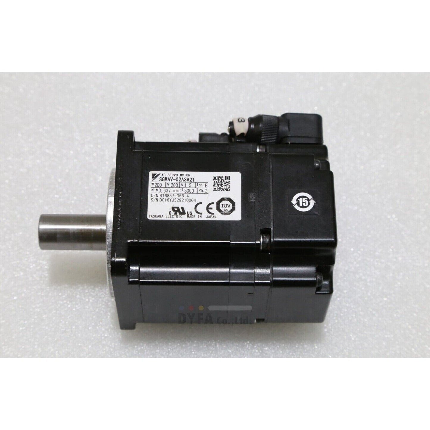 YASKAWA SGMAV-02A3A21 AC Servo Motor, black industrial component, 200W 200V 1.5A, Japan made, sold by DYFA Co.,Ltd