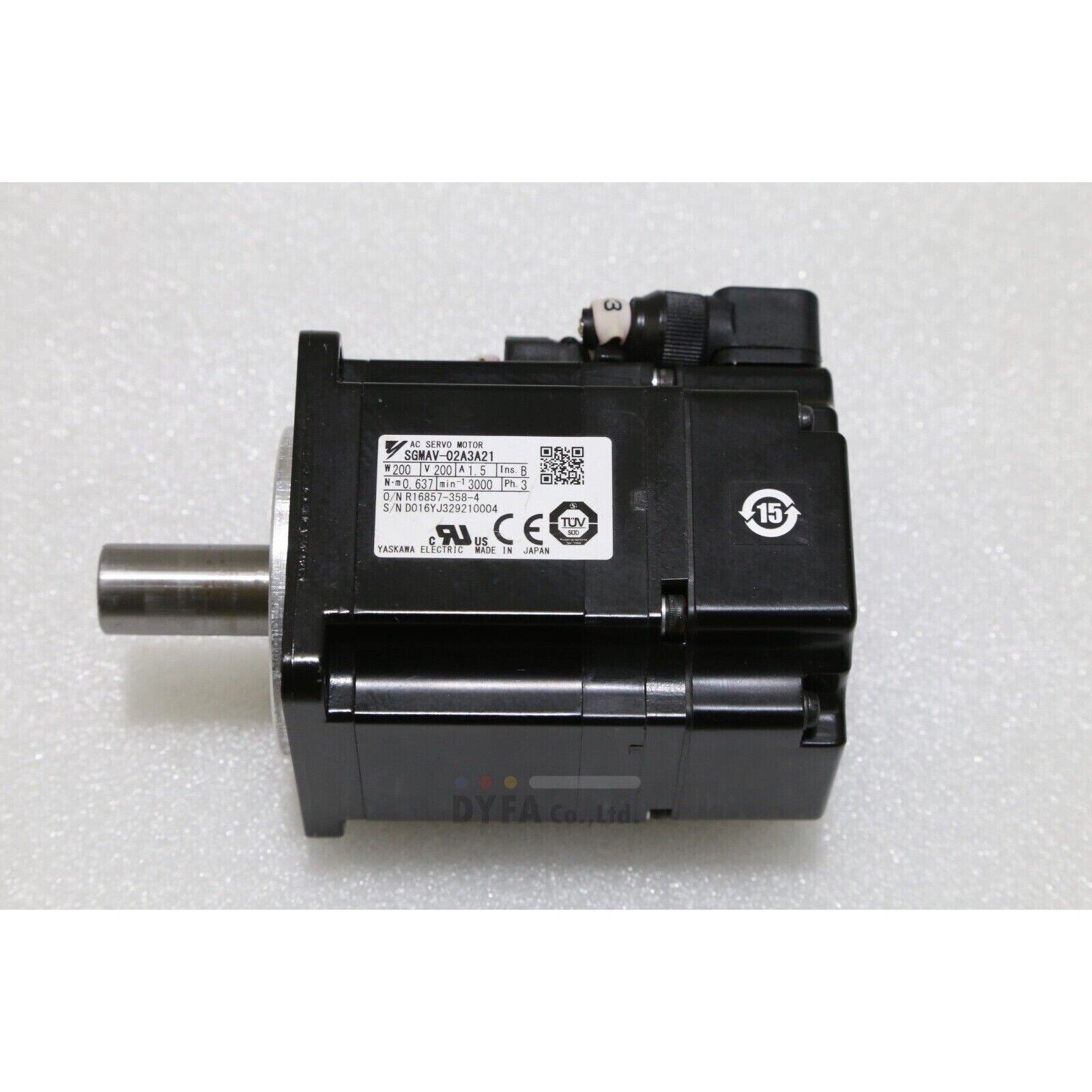 YASKAWA SGMAV-02A3A21 AC Servo Motor, black industrial component, 200W 200V 1.5A, Japan made, sold by DYFA Co.,Ltd