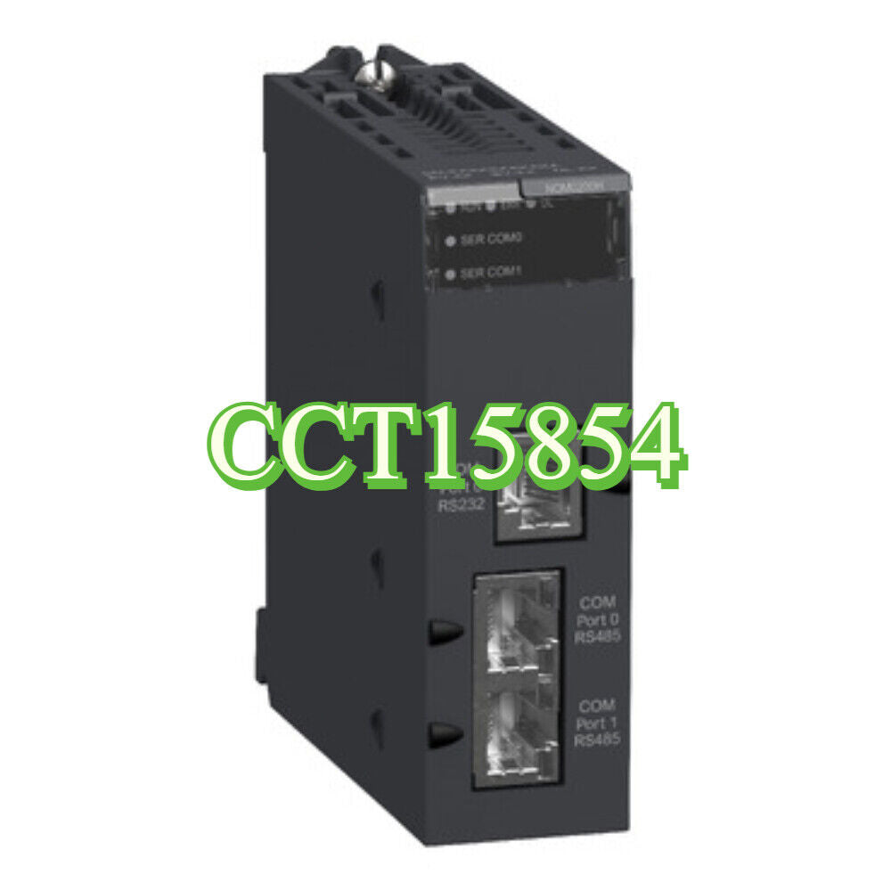 Schneider CCT15854 Timer for DIN Rail. Black industrial automation component with RS232 and RS485 ports.