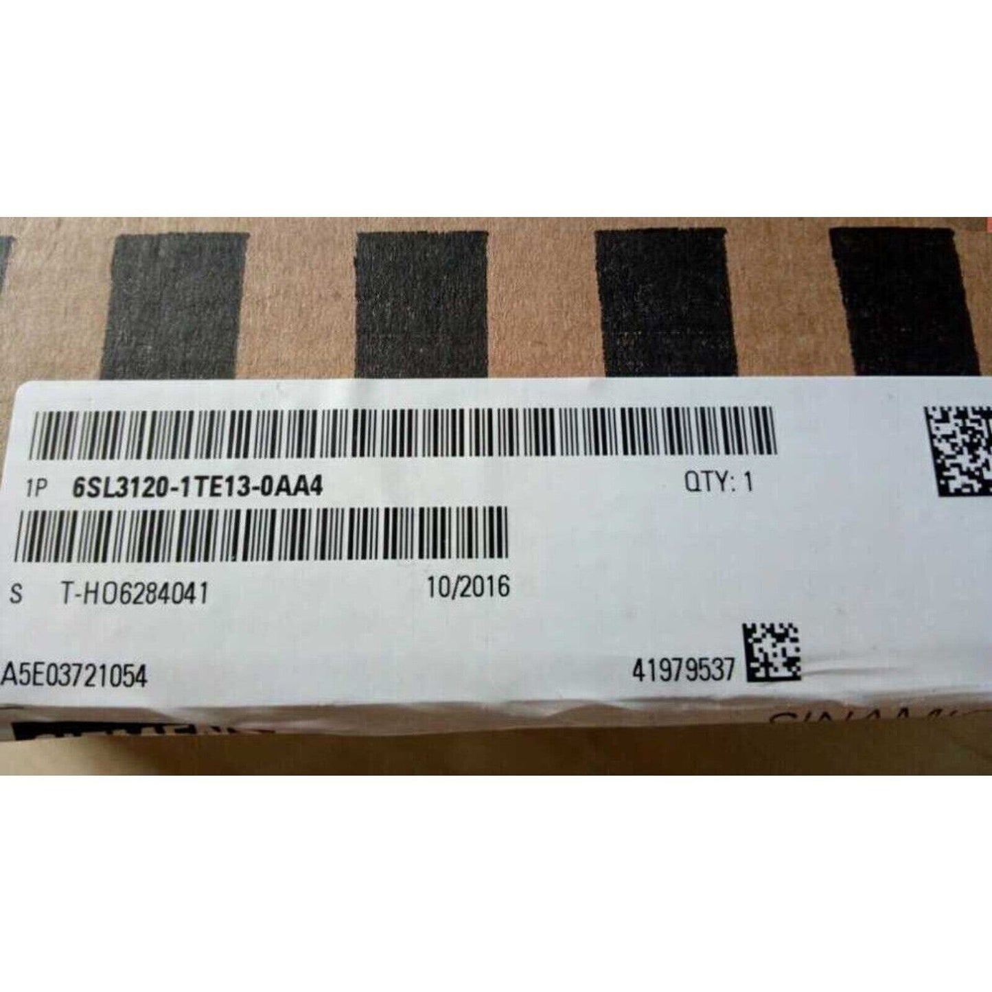 SINAMICS S120 6SL3120-1TE13-0AA4 product packaging with barcode, date, and quantity
